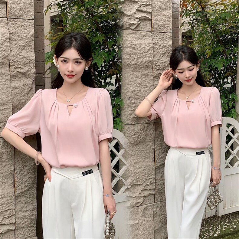《现货新品》淑女气质简约T恤衬衫短袖，女装衬衫，曼琳思菲