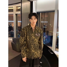 牛仔长袖豹纹衬衫男春秋宽松设计感纯棉钉标衬衣外套潮CW340，男装衬衫，星座1116A（原606A-3）