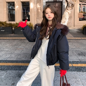 羽绒棉服女复古牛角扣派克服冬季2025年新款加厚韩系棉袄外套图片