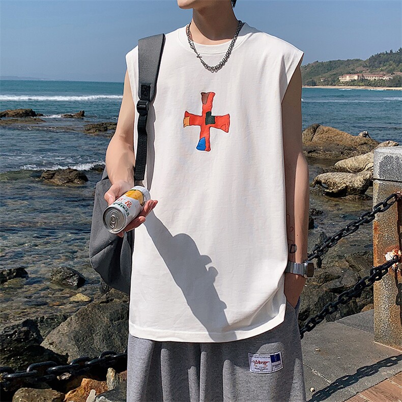 夏季港风t恤男宽松大码纯棉运动背心坎肩潮牌无袖BX011P27,男装背心/马甲,星座1204-3