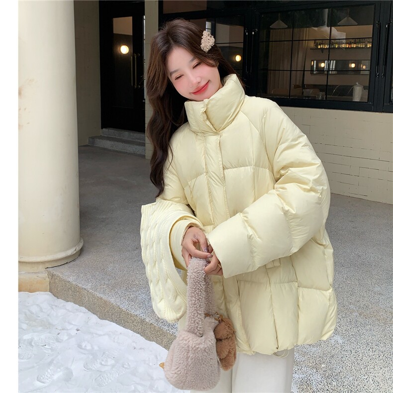 椰奶泡哑光羽绒服女2026冬季新款宽松黄色加厚外套面包服针织披肩,女装羽绒服,2C218
