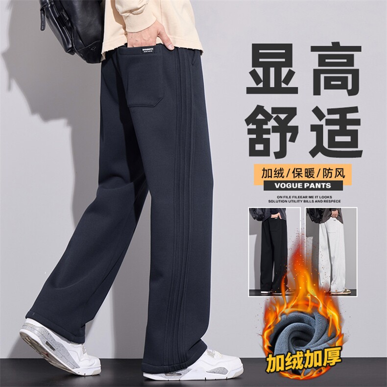 阔腿裤男士直筒宽松休闲卫裤加绒垂感拖地长裤Z9860-P45/加绒P55图片