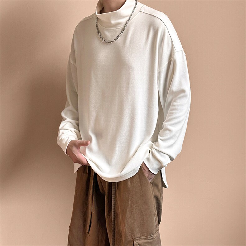 现货-潮牌质感纯色半高领卫衣男个性百搭长袖T恤-AT2416-P65，男装夹克，电商A351