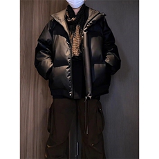 现货5W件冬季三防重磅硬挺boxy短款羽绒立领PU皮棉衣外套加厚棉服，男装棉衣，电商A486
