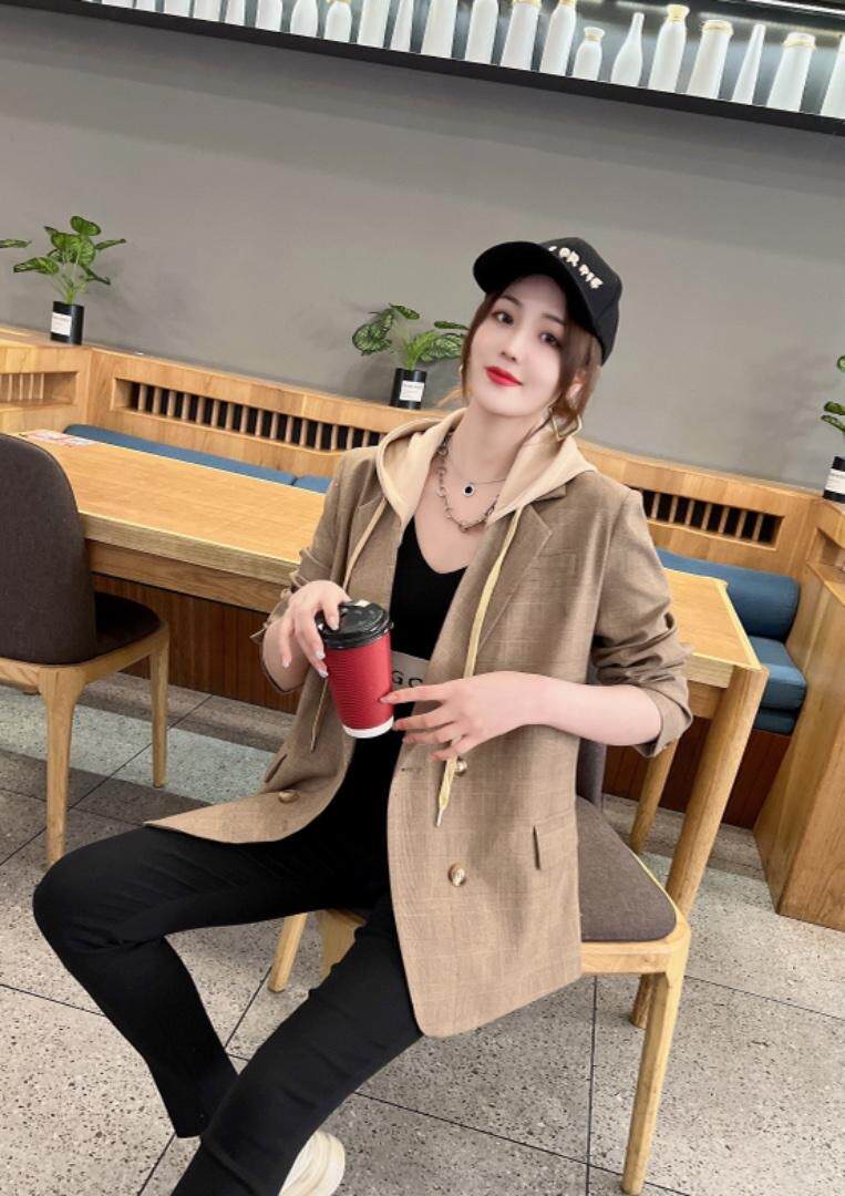 现货春季新款西装外套帽子可脱卸，女装西装，韩衫衣社