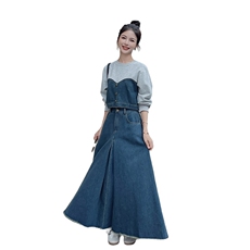 【新品首-发】秋季新品韩系简约甜美拼接牛仔套装2386-P165-K218，女装套装/套裙，浙宝285（原212）