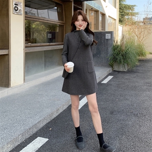 韩系高级感呢料马甲+针织打底套装女2026春装新款两件套裙图片