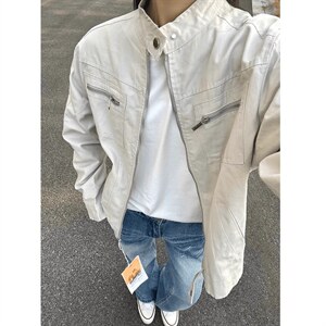 26春装高品质老钱风立领夹克外套男女美式潮牌拉链工装风宽松上衣图片