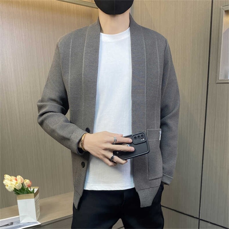 M3805-P65控88男士针织开衫春秋季外穿毛衣薄款线衫纯色披风外套,男装针织衫/毛衣,电商D310B-1