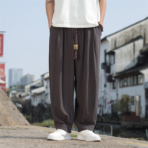 春夏新款帅气阔腿直筒裤风棉麻休闲裤男2406-特P68图片