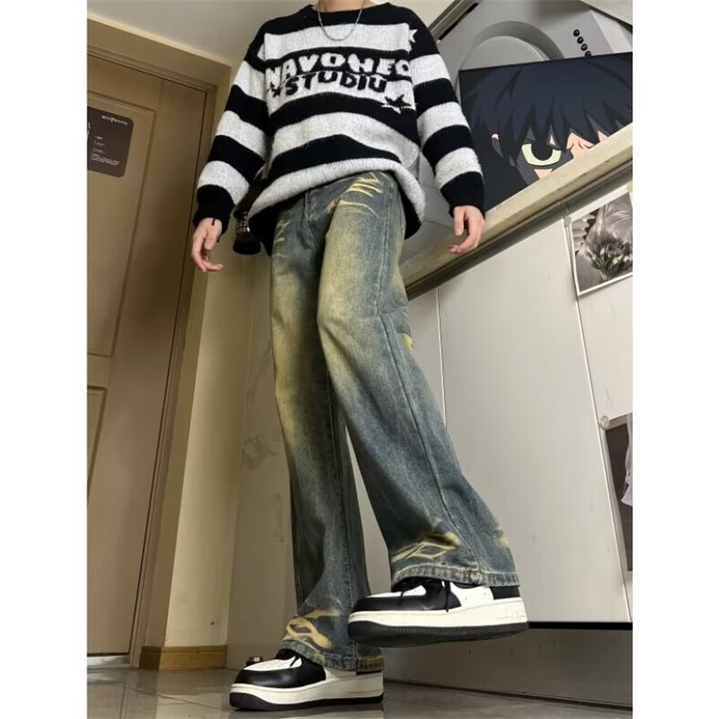 青少年春秋黄泥色直筒裤长裤美式嘻哈牛仔裤男,男装牛仔裤,星座410-6（原星座1304-1）
