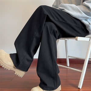 美式黑色微喇牛仔裤男秋季高街vibe裤子高个子加长修身显瘦直筒裤图片