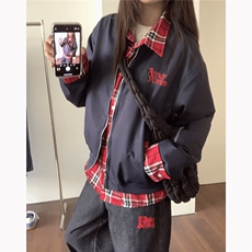 FFY2154-P69美式假两件夹克男女高街小众格子外套，男装夹克，电商B323A