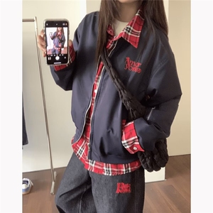 FFY2154-P69 美式假两件夹克男女高街小众格子外套图片