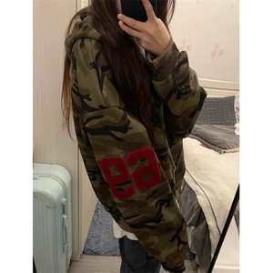 迷彩连帽卫衣外套女秋季刺绣拉链开衫重磅宽松情侣上衣 W226图片
