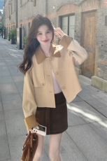 拼接撞色翻领宽松短款外套小个子设计感风衣上衣女2025年秋季新款，女装短外套，2B237