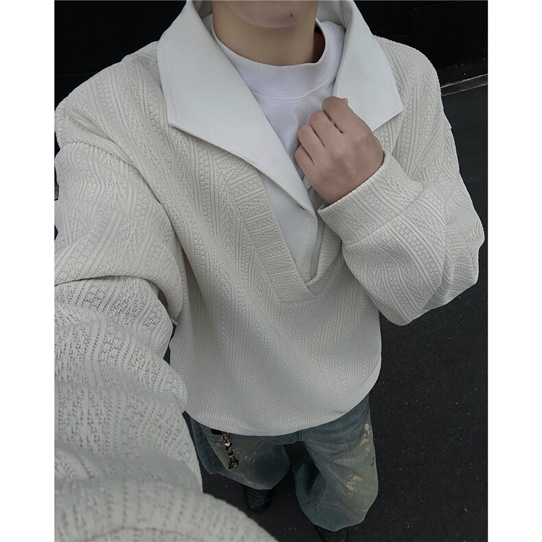 小众设计感假两件翻领卫衣拼接高级感宽松休闲长袖上衣,男装卫衣,电商B319