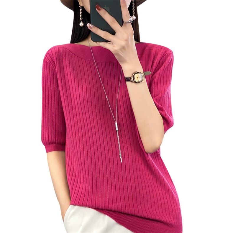 秋冬季新款纯色毛衣女短袖宽松显瘦百搭上衣,针织衫/毛衣,贵皇网供仓