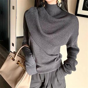 现货现货，个性假两件设计师款毛衣，深灰，黑色，军绿，咖色四个图片