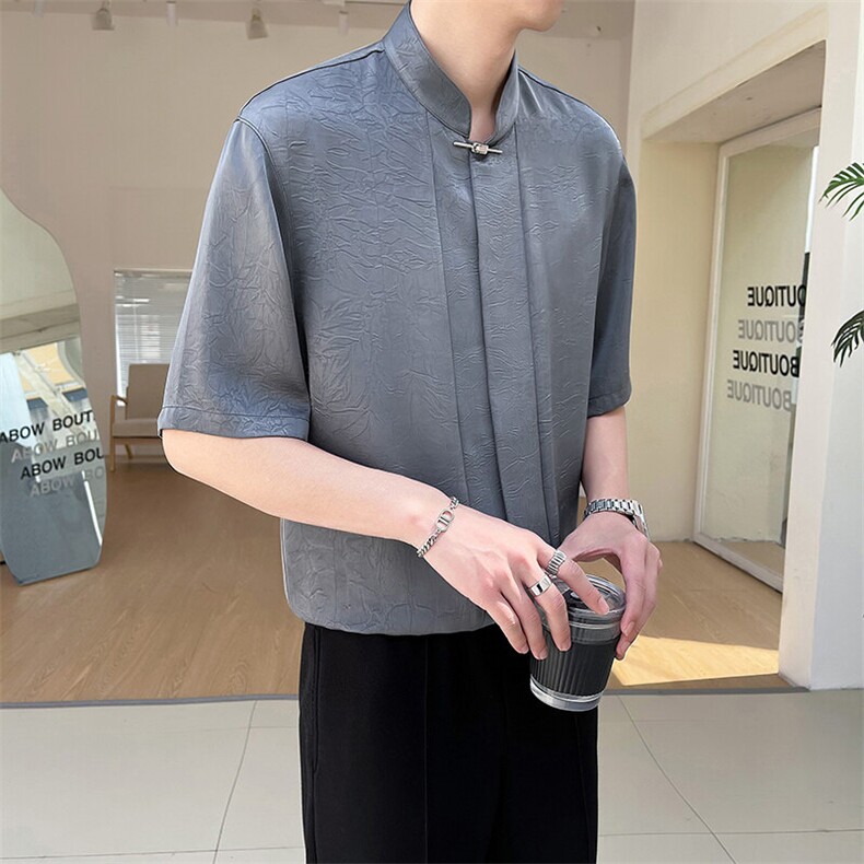 轻熟风~新中式夏季新款垂感冰丝压花中袖衬衫 C248/P55图片