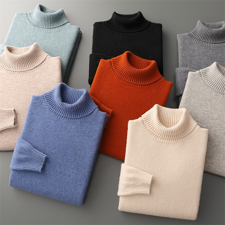 秋冬季新款舒适时尚百搭七针净面高翻羊毛衫，男装羊毛衫，牧圣羊绒