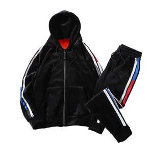 冬季加绒加厚金丝绒两件套运动服套装休闲卫衣套装男装DS297T图片
