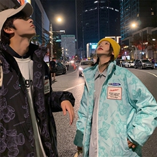 卡通印花小怪兽皮卡丘情侣学生短款轻薄拼色得物羽绒服男，男装羽绒服，星座301D-5(原星座1415）