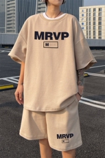 ！2025夏季新款男士字母印花短袖套装华夫格一套HTZ85P50，男装T恤，电商B220