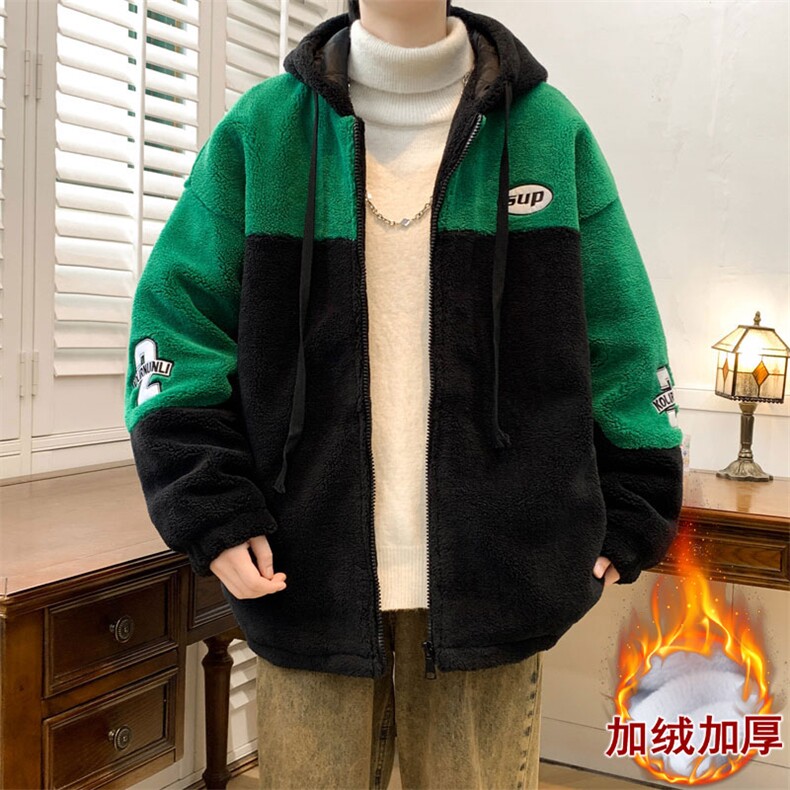 羊羔毛加厚棉衣外套男冬季新款港风棉袄撞色连帽棉服M66加厚-P98,男装棉衣,电商A320A
