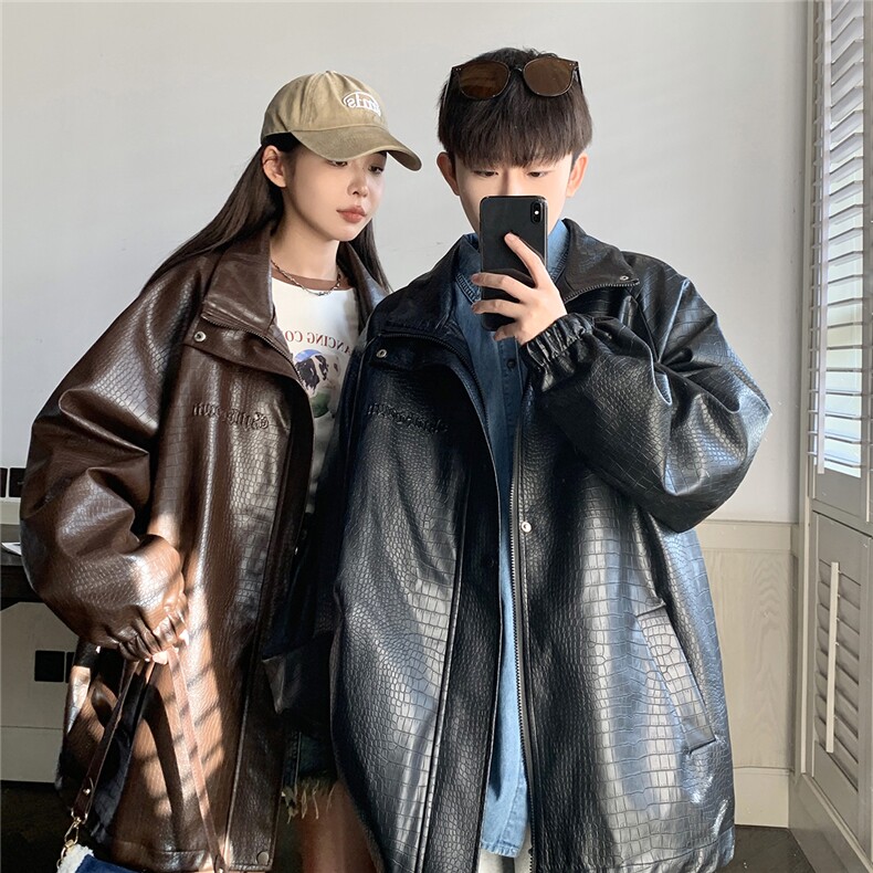 1美式鳄鱼纹钢印大码M-5XL面层：PU皮夹克男JK8749P90控128，男装夹克，星座226-2