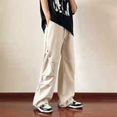 美式直筒阔腿百搭休闲裤男女宽松潮流工装绣花装饰长裤K203p45，男装休闲裤，星座1013