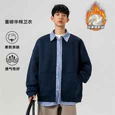 银狐绒保暖假两件格子男450g重磅卫衣外套W5436J加绒-特P55控99，男装棉衣，电商A001
