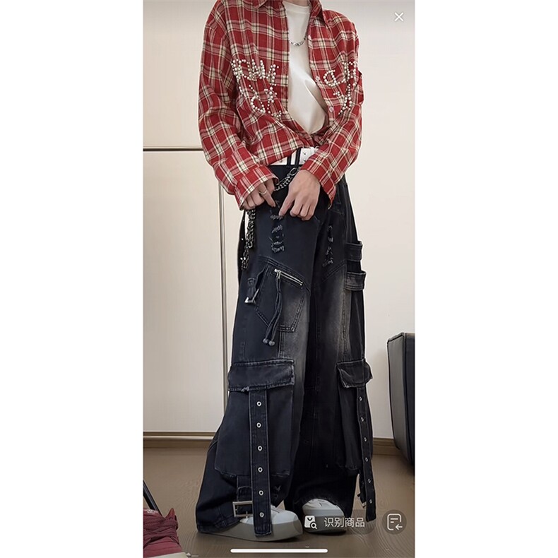宽松工装牛仔裤男女同款长裤A55-P75,男装牛仔裤,电商D312