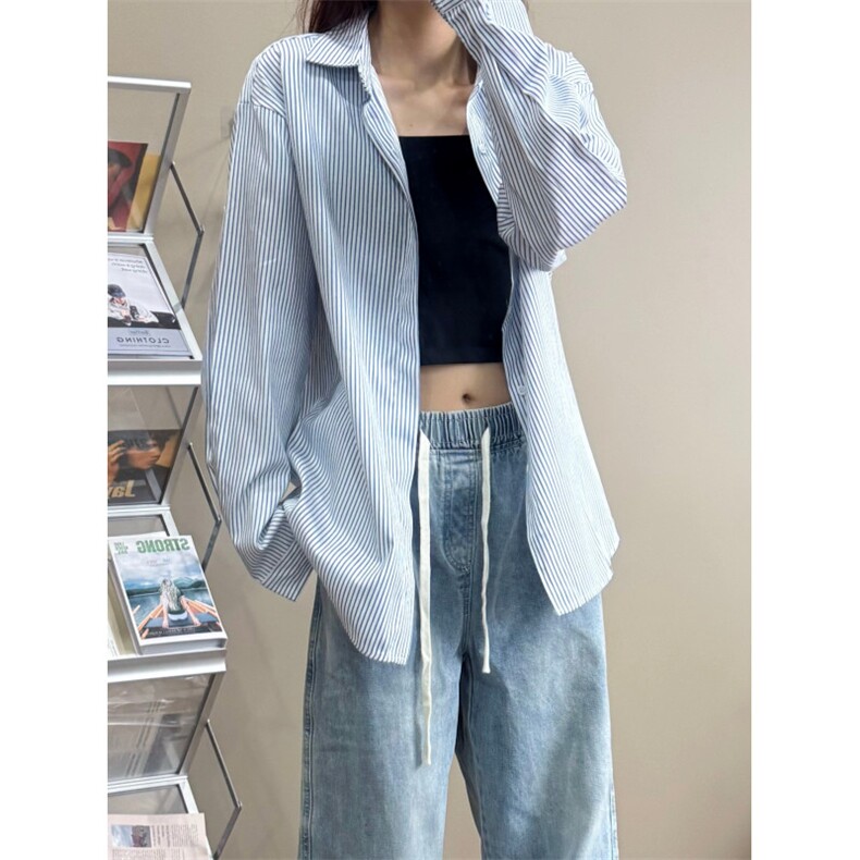 美式ins高街暗黑宽松条纹长袖衬衫SY2540-S-3XL-特P35,男装衬衫,星座417-1（原电商B245）