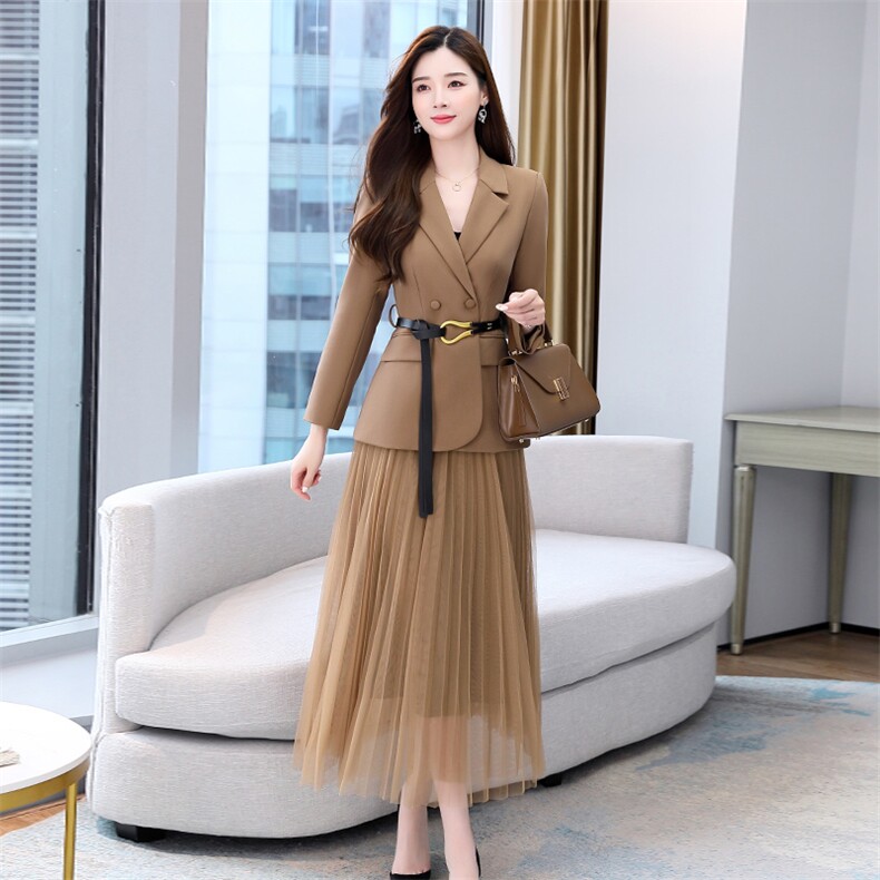 西装套装裙女春秋2025秋季新款女装流行时髦洋气减龄连衣裙两件套,女装套装/套裙,卡杰菲