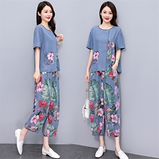 现货！天丝牛仔拼接套装女2024夏季新款洋气优雅气质两件套，女装套装/套裙，魅影