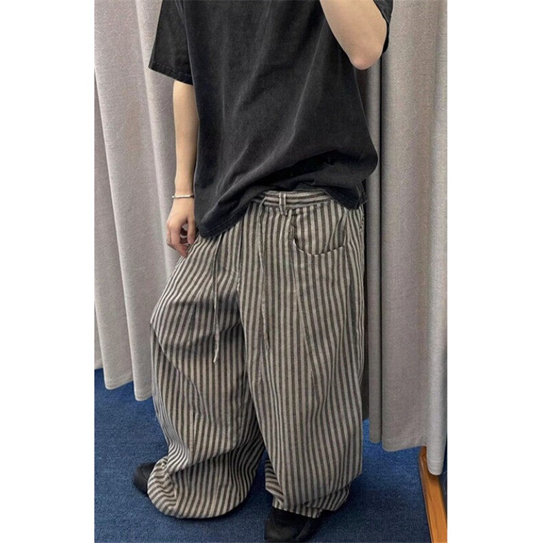复古慵懒松弛竖条纹拖地裤男港风休闲宽松百搭直筒阔腿裤KXR8015,男装休闲裤,星座1116A（原606A-3）
