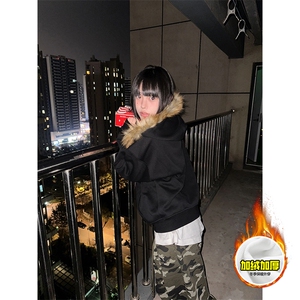 480G重磅加绒硬挺boxy秋冬美式高街超大毛领座山雕连帽卫衣厚外套图片