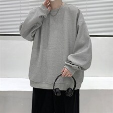 华夫格卫衣圆领卫衣男大码长袖t恤男外套HW76099-P30加绒款-P40，男装卫衣，电商A040