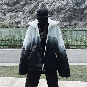 2021新款渐变色皮草大衣网红风保暖加厚棉服外套mj376-p165图片