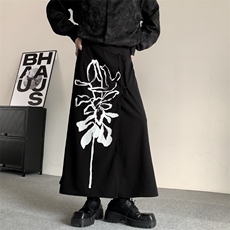 夏装新中式围裹式a字裙潮花卉水墨画暗黑山本印花半身裙马面裙，男装休闲裤，星座909
