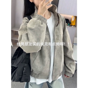 美式新款复古扎染立领皮衣夹克痞帅宽松百搭情侣外套PYJ071-P76图片