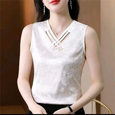 醋酸缎提花吊带背心，女装T恤，思沃羊绒