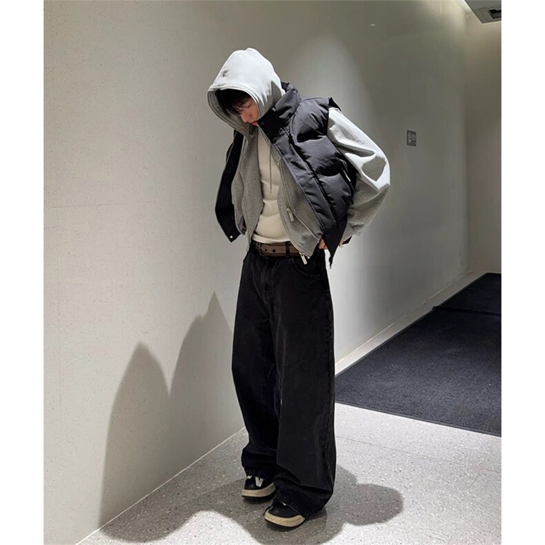 现货5W件冬季三防硬挺boxy短款立领棉衣马夹外套加厚马甲保暖棉服,男装棉衣,电商A443