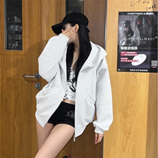 抖音得物高品质26春装美式高街重磅宽松结构高领连帽卫衣外套W60，女装短外套，电商A486
