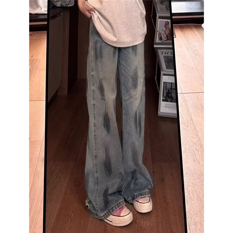 复古涂鸦牛仔裤男秋季美式高街vibe裤子弯刀宽松阔腿裤L91455-P46,男装牛仔裤,星座1008
