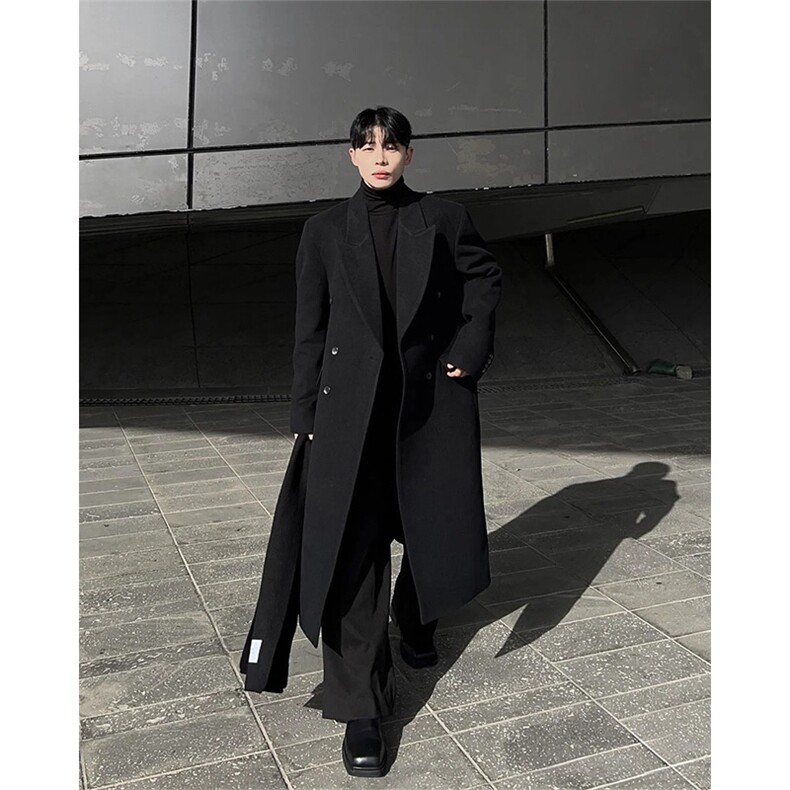 原版~韩系秋冬黑色毛呢大衣男休闲正肩过膝长款风衣外套Y982-P125,男装风衣,星座1004-3