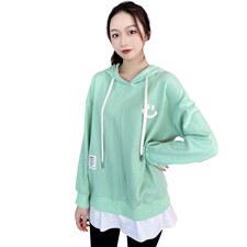 2021春季新款时尚假两件连帽卫衣宽松显瘦长袖上衣女，女装卫衣/绒衫，深水步