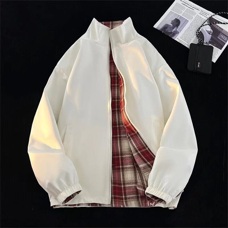 双面穿格子外套男士春秋款立领夹克潮牌痞帅防风冲锋衣学生棒球服,男装夹克,星座1210-1