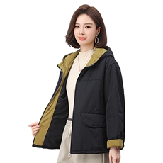 叶笙衣1187拼接撞色连帽加厚短棉衣，女装棉衣/棉服，叶笙衣